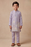 Boys Lavender Kurta Pajama Set With Floral Thread Embroidery
