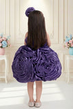 Royal Purple 3D Rosette Appliqué Party Wear  Frock For Girls