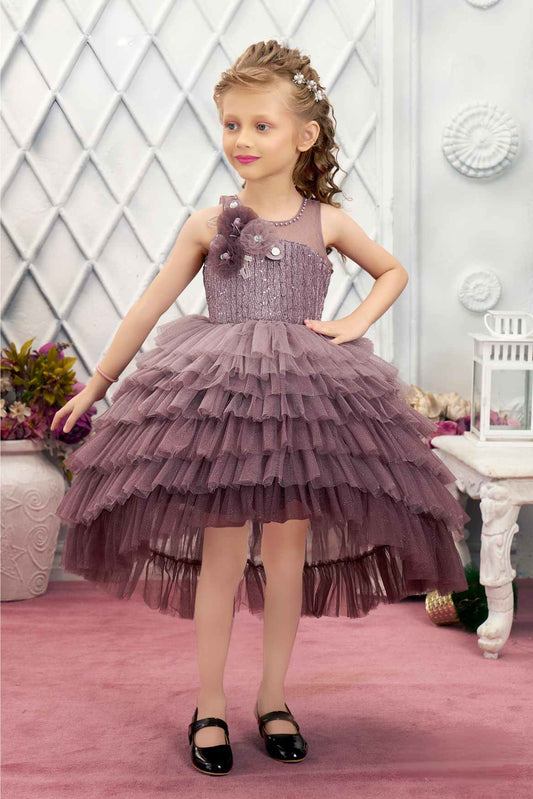 Designer Grape Tutu Frock With Sequin Work For Girls