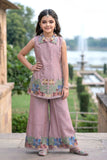 Pink Floral Embroidered Plazzo Set For Girls