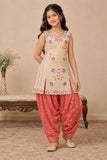 Peach Embroidered Patiala Set with Dupatta For Girls