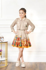 Dreamy Cream Cityscape Dress for Girls