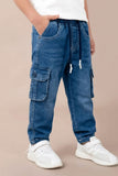 Classic Blue Denim Cargo Jeans with Drawstring Waist