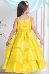 Yellow Floral Embellished Party Wear Gown For Girls