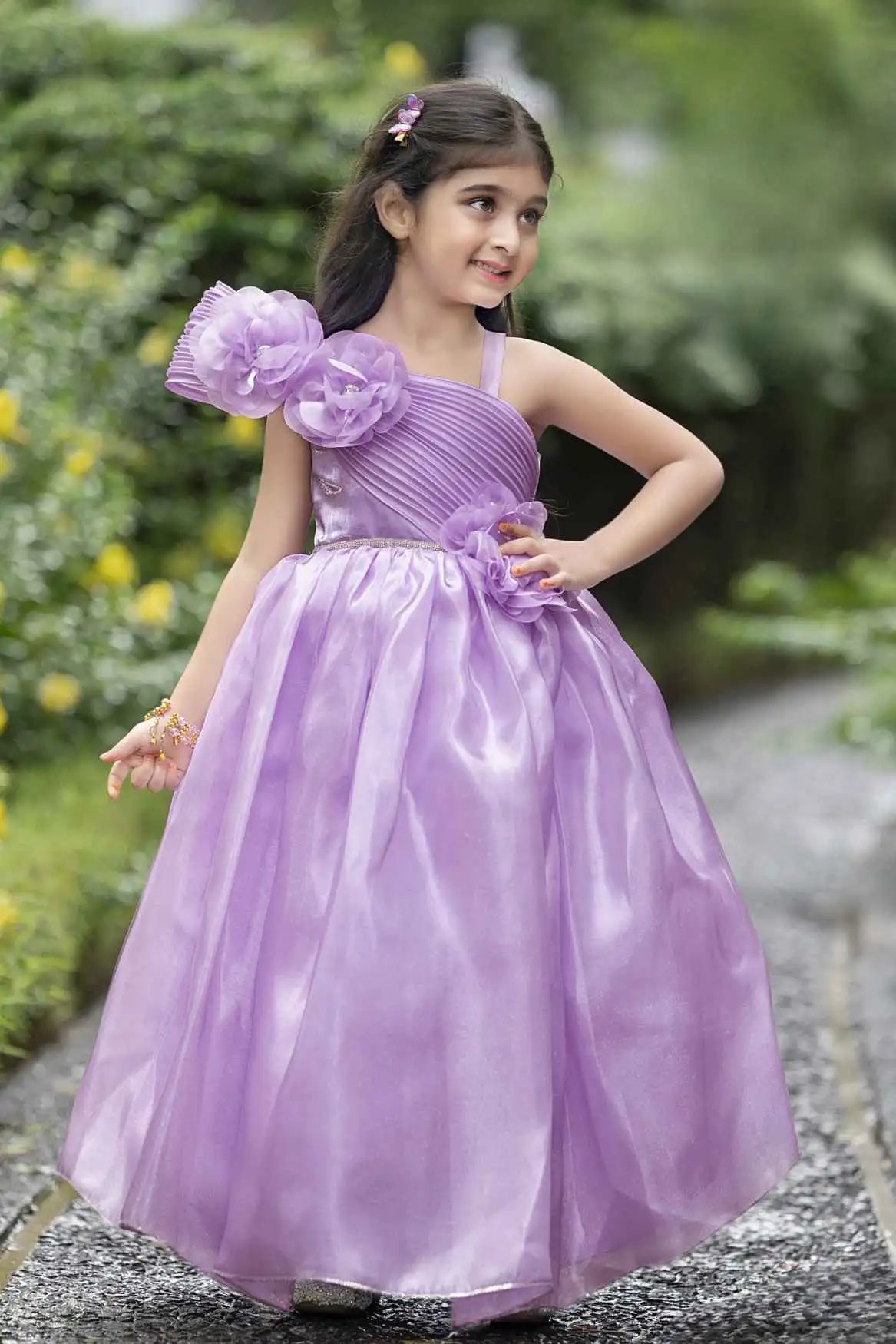 Purple Floral Embellished Party Wear Gown For Girls