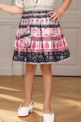 Stylish Beige And Pink Printed Frock With Sling Bag For Girls