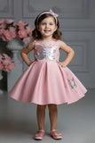 Dusty Pink Butterfly Sequin Party Frock For Girls