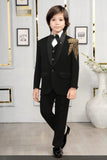 Designer Black Suit with Gold Thread Embroidery And Satin Lapel For Boys