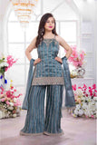 Blue Designer Embroidered Palazzo Set For Girls
