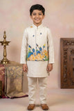 Ivory Kurta Pyjama Set with Floral Printed Nehru Jacket For Boys