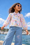 Floral Top with Wide-Leg Denim Jeans Set For Girls