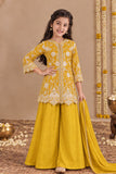 Mustard Yellow Zari Embroidered Palazzo Set For Girls