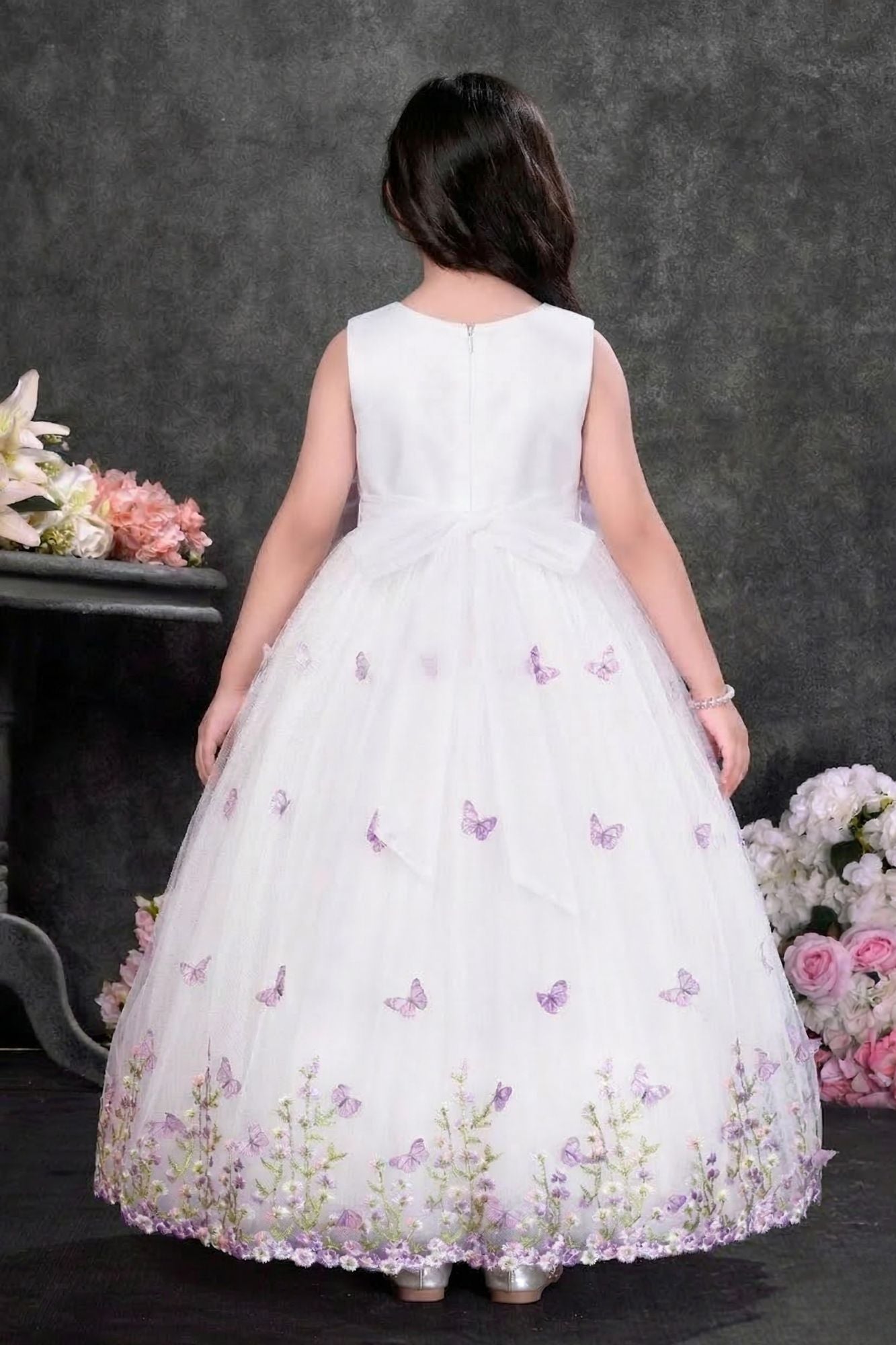 Lavender Butterfly Embroidered Party Wear Gown For Girls