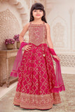 Girls Rani Pink Embroidered Lehenga Choli Set with Dupatta