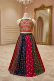 Multicolor Bandhani Printed And Floral Embroidered Lehenga Choli for Girls