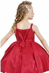 Red Frock With Floral Embellished For Girls