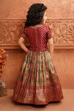 Wine Brocade Pattu Pavadai With Mirror Work And Thread Work For Girls