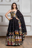Elegant Black Thread Embroidered And Bead Work Ethnic Gown For Girls