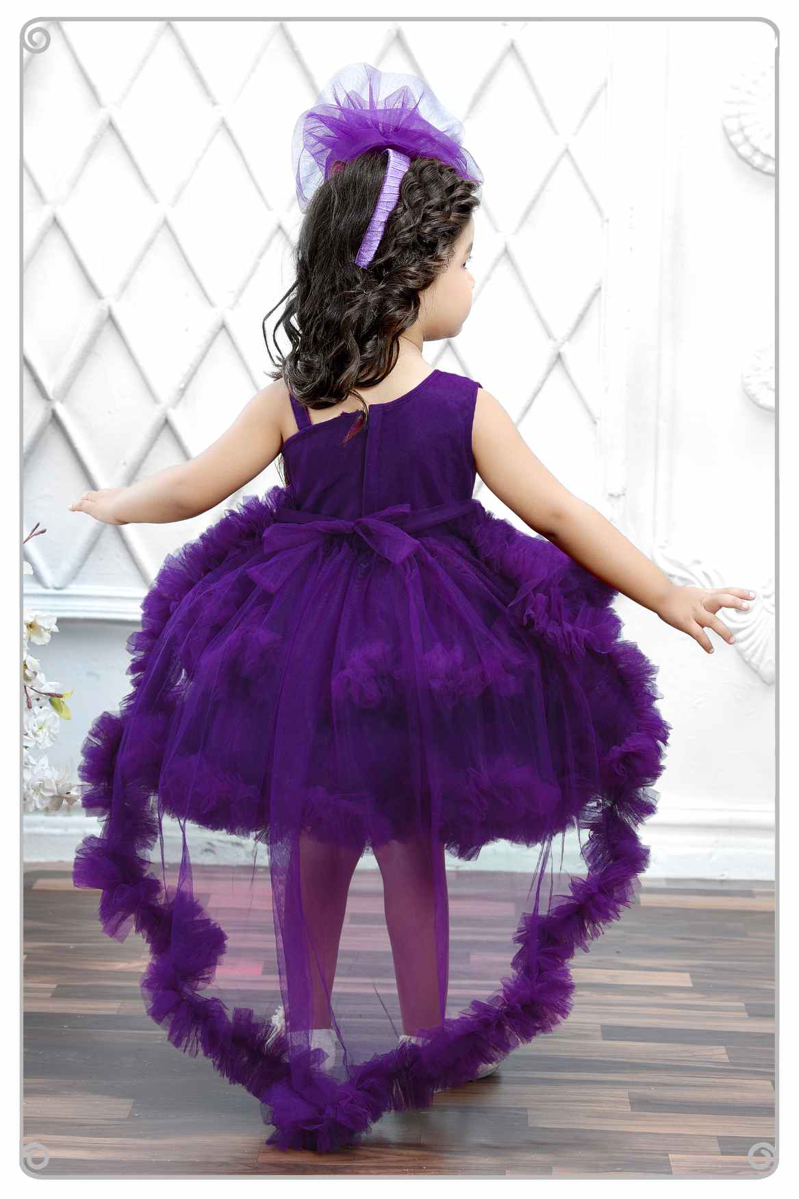 Violet Net Tailback Enhanced With Zardozi Waistband For Girls