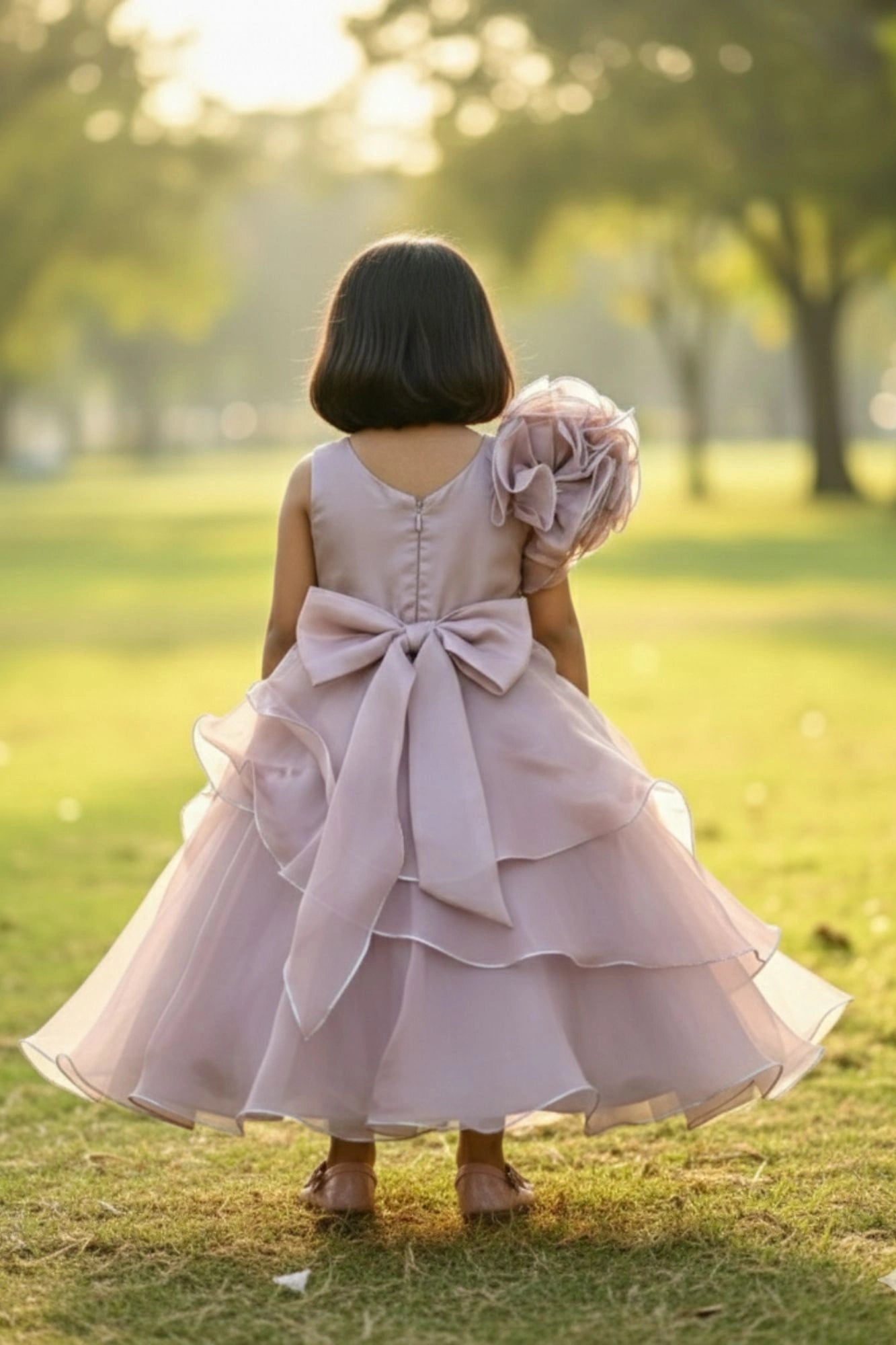 Fawn Layered Organza Party Wear Gown For Girls