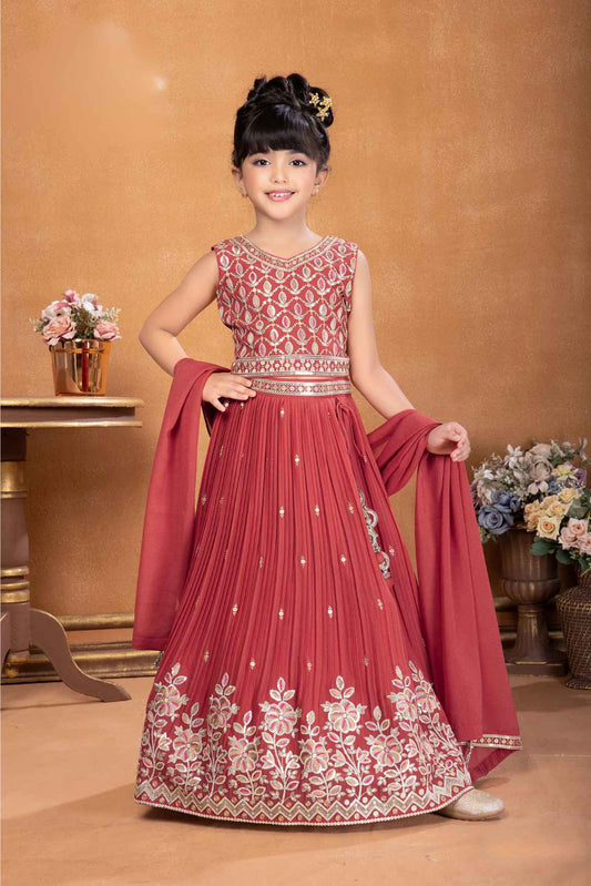 Elegant Red Sequin Embroidery Lehenga Choli For Girls