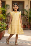 Yellow Embroidered Pleated Frock For Girls