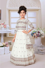 Cream Gown With Sequin And Embroidery Work For Girls