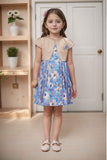 Blue Floral Printed With Fawn Overcoat With Floral Embellished Dress For Girls