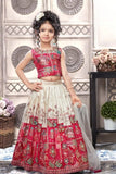 Traditional Red Printed Pattu Pavadai For Girls