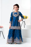 Blue Embroidered Kurti with Flared Palazzo Set For Girls