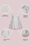 Cream And Lilac Floral Printed Dress with Lace Detailing For Girls