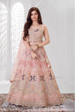 Peach Peacock Embroidered Lehenga Choli Set with Dupatta For Girls
