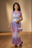 Lavender Sequin Ombre Party Wear Gown For Girls