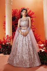 Onion Pink Sequins Embroidered Lehenga Choli Set For Girls