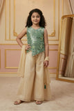 Green Embroidered Top with Ivory Palazzo Set And Dupatta For Girls