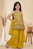 Mustard Yellow Embroidered Palazzo Set with Dupatta For Girls