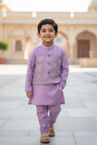 Lavender Sequins Embroidered Kurta Pyjama Set with Jacket For Boys