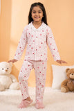 Girls Pink Checked Night Suit Set with Lace Collar