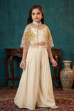 Cream Embroidered Cape Style Palazzo Set For Girls With Designer Jacket