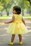 Yellow Tulle Party Dress With Satin Bow For Girls