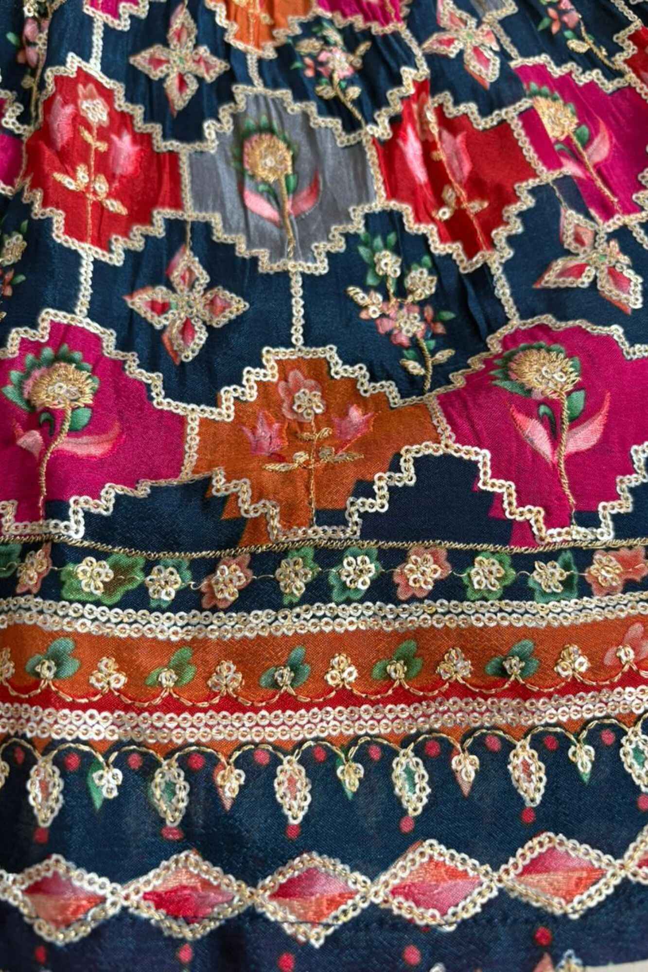 Blue With Multicolor Printed Ethnic Lehenga Choli For Girls