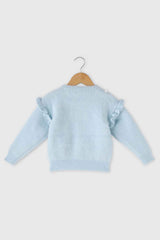 Powder Blue Cardigan With Pearl Embellished For Girls