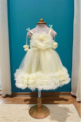 Lemon Yellow Ruffle Frock With Floral Embellished For Girls