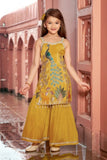 Royal Peacock Mustard Embroidered Palazzo Set For Girls