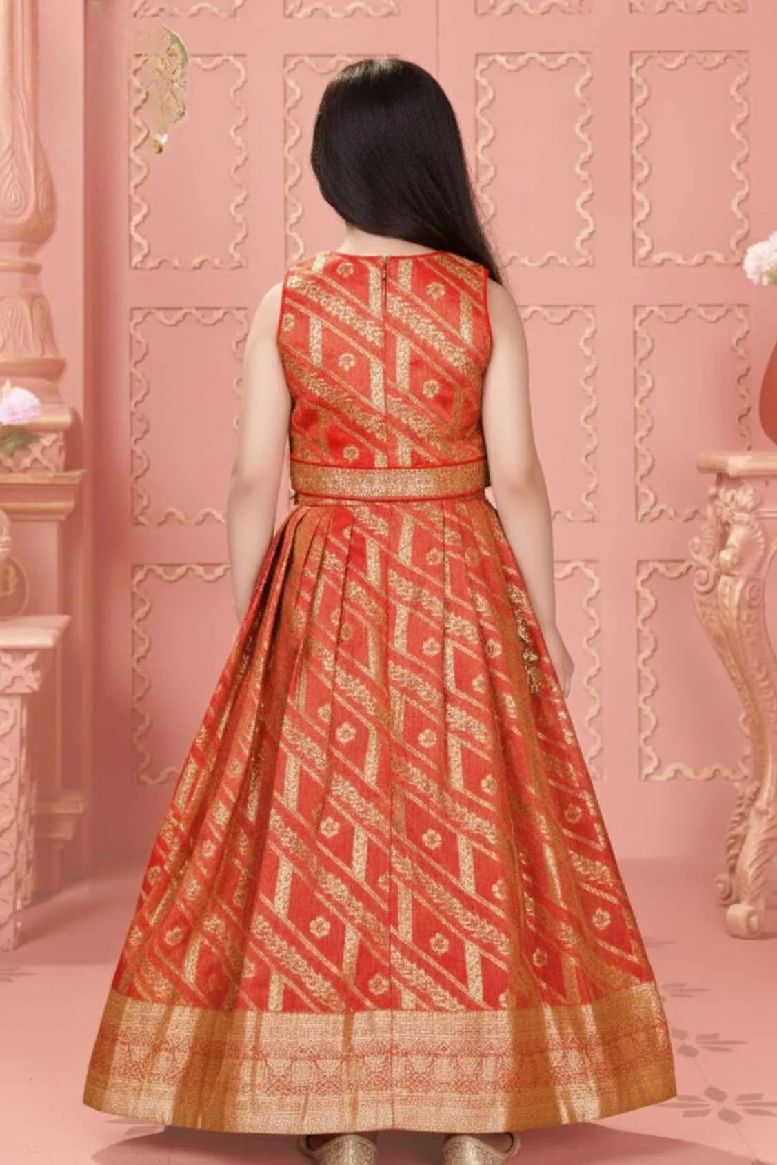 Red And Gold Lehenga Choli Set For Girls