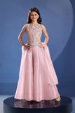 Girls Pink Embroidered Palazzo Set with Dupatta