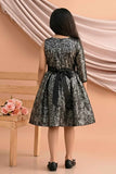 Black One-Shoulder Sequin Party Frock with 3D Floral Waist Applique For Girls