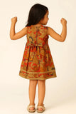Red Multicolor Pleated Sequins Embroidered Floral Dress For Girls