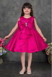 Pink Party Dress with Oversized Bow And Stone Brooch For Girls