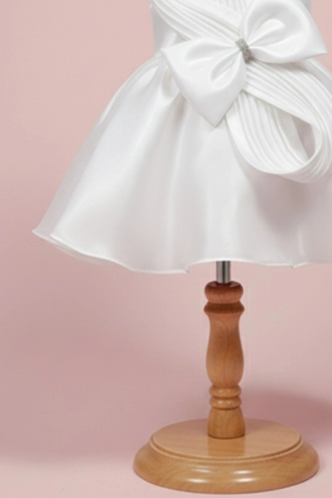 White Embellished Party Frock with Pleated Petal Bow For Girls